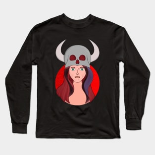 Woman Wearing a Skull With Horns Long Sleeve T-Shirt